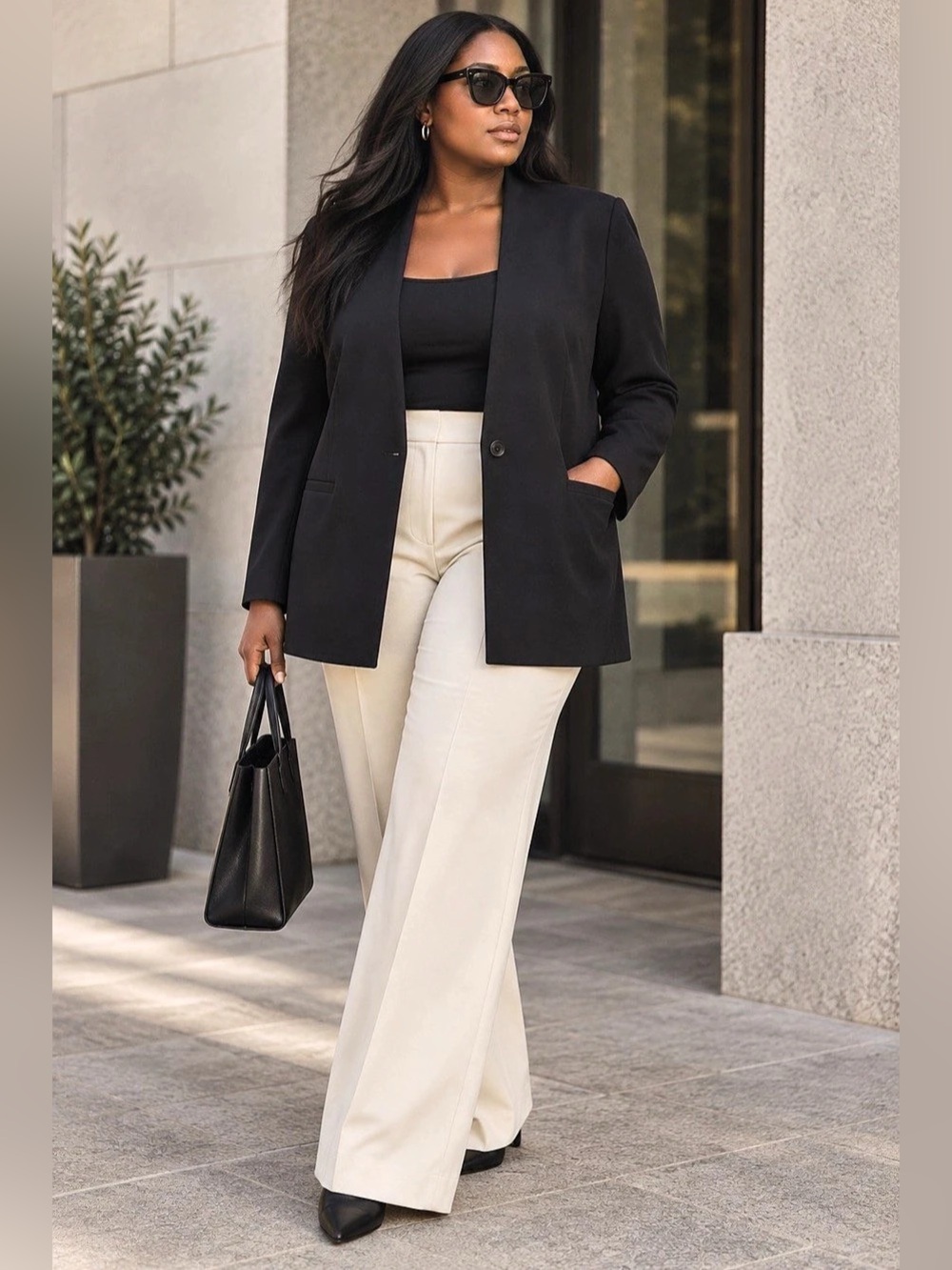 SPANX The Perfect Collarless Blazer Black Size Large